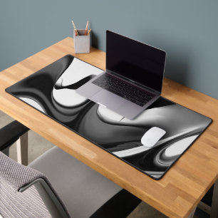 Modern Design of Liquid Shapes, Black White & Grey Desk Mat