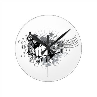 Fist and music design on clocks, shop with prints on demands,mugs,t shirt,pillows