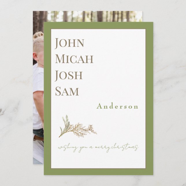 Modern Design Photo Moss Green Christmas Holiday Card (Front/Back)