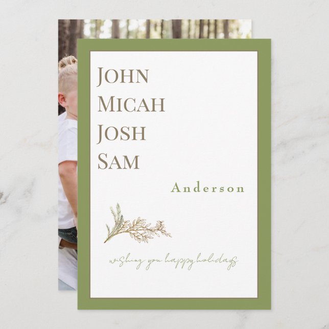 Modern Design Photo Moss Green Happy Holidays Holiday Card (Front/Back)