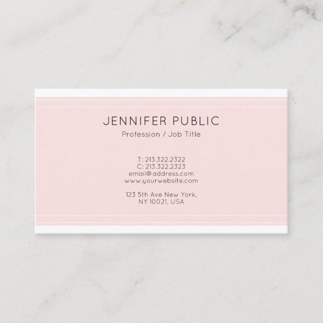 Modern Design Pink Professional Glamourous Plain Business Card (Front)