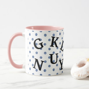 Modern design polka dots with black text Blue Pink Mug
