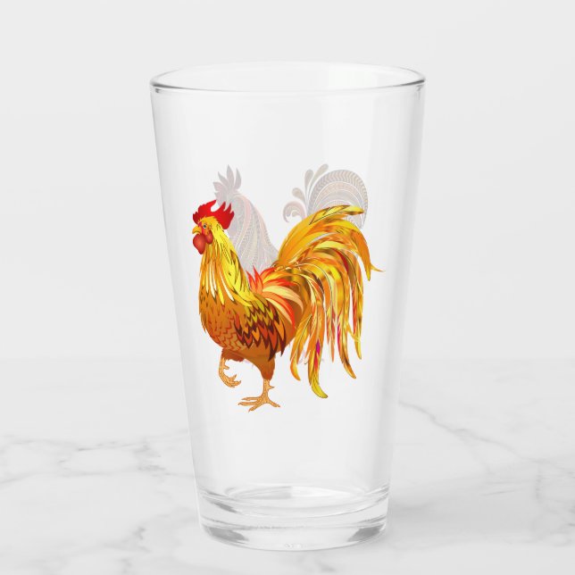 Modern Design Rooster Chicken Art  Glass (Back)