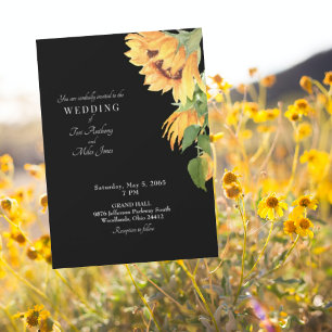 Modern Design Sunflower Floral Black Wedding  Invitation