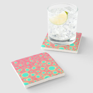 Modern Design Turquoise Dots over Hot Pink Stone Coaster