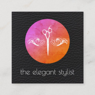 Modern Design with Leather Background Stylist Square Business Card