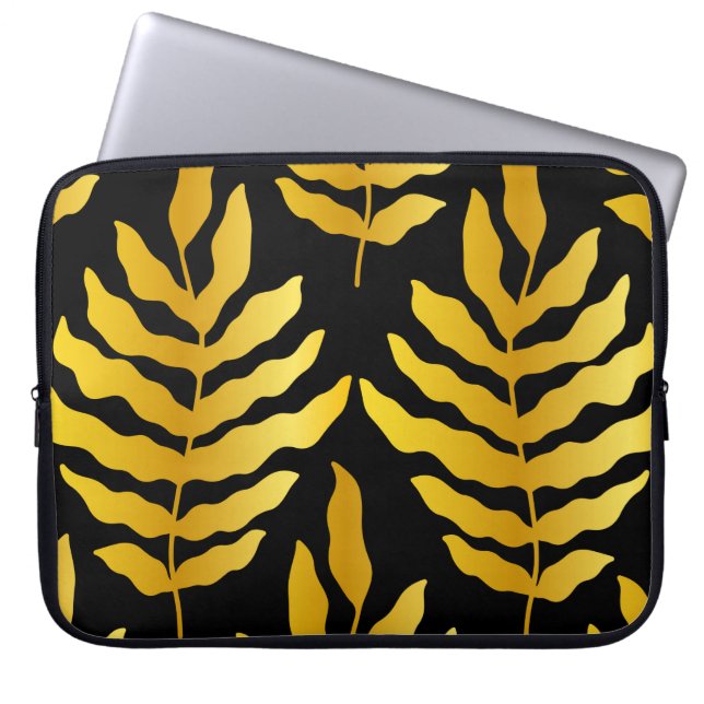 Modern design with leaves. Tropical leaves of gold Laptop Sleeve (Front)