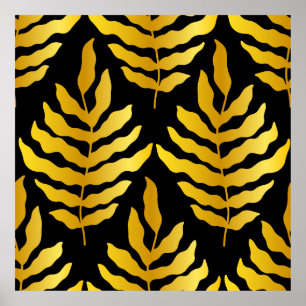 Modern design with leaves. Tropical leaves of gold Poster