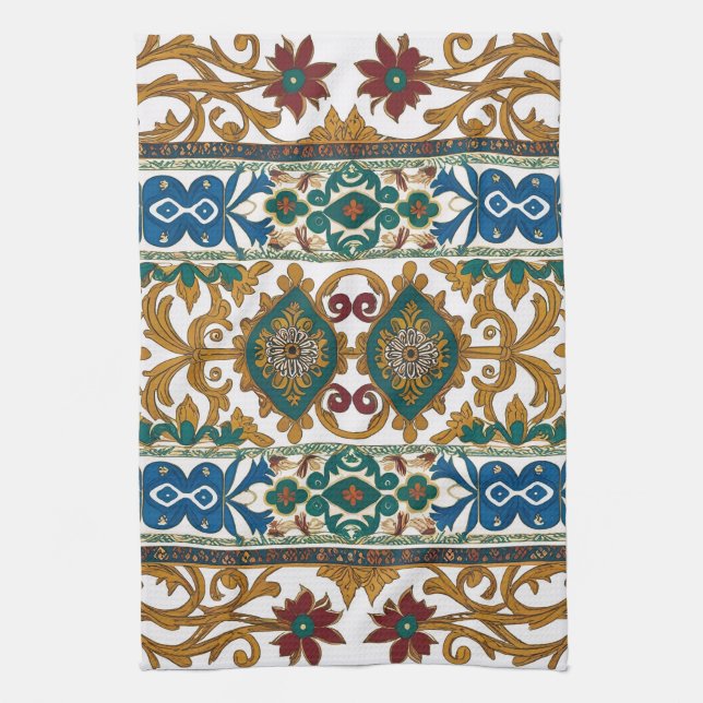 Modern designed inspired Serbian ethnic seamless 4 Tea Towel (Vertical)