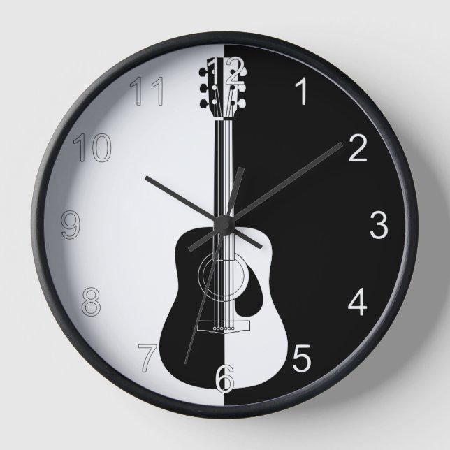 Modern designer black and white guitar wall clock (Front)