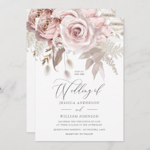 Modern Designer Dusty Rose Blush Details & Wedding Invitation