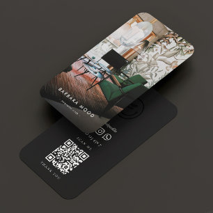 Modern Designer Portrait Photo Logo QR Black Business Card