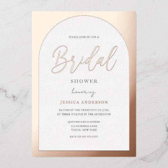 Modern Designer Rose Gold Foil Arch Bridal Shower (Front)