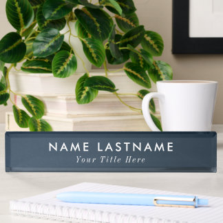 Modern desk name plate with editable name & title