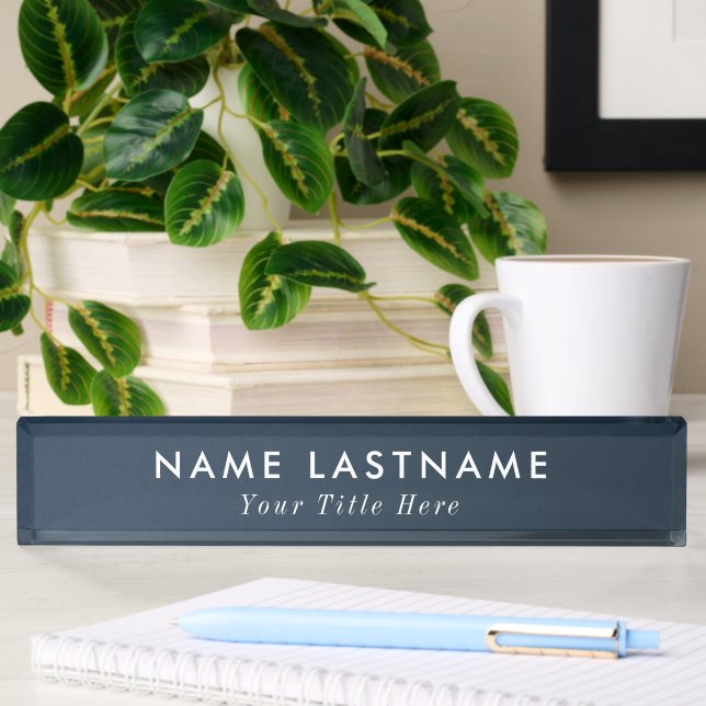 Modern desk name plate with editable name & title 