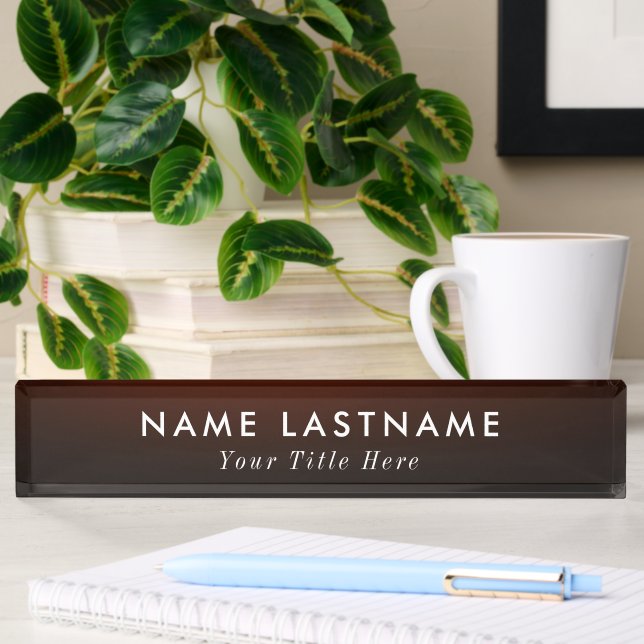 Modern desk name plate with editable name & title 