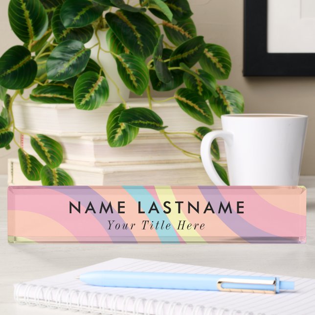 Modern desk name plate with editable name & title 