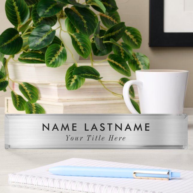 Modern desk name plate with editable name & title 