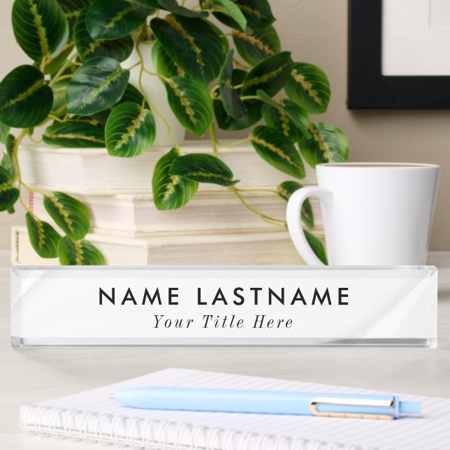 Modern desk name plate with editable name & title 