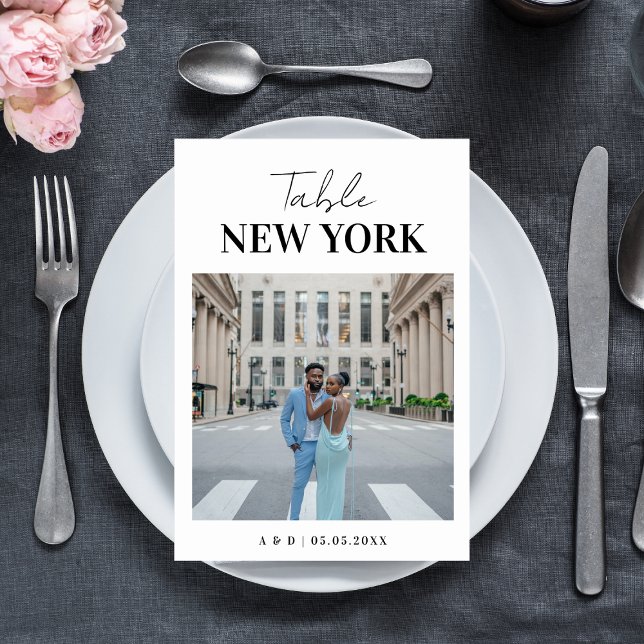 Modern Destination Photo & Name Travel Wedding Table Number (Creator Uploaded)