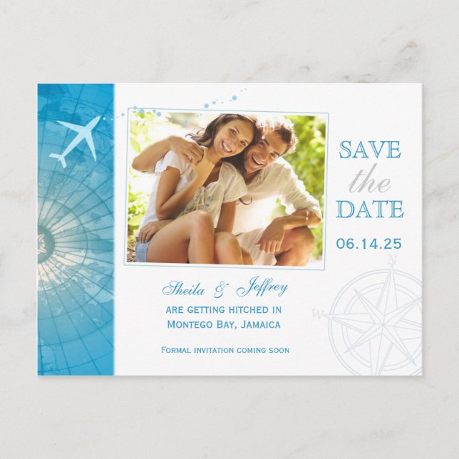 Modern Destination Photo Wedding Save the Date Announcement Postcard (Front)