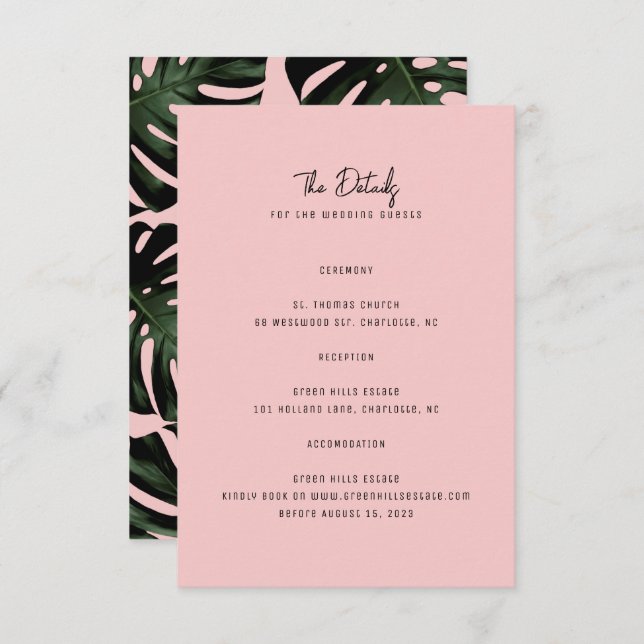Modern Destination Rose Wedding Enclosure Cards (Front/Back)