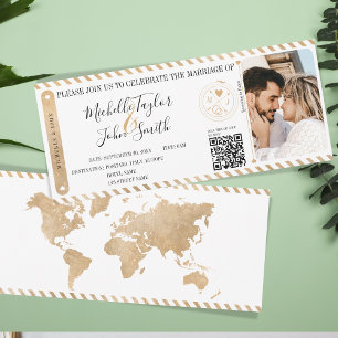 Modern Destination Wedding Boarding Pass QR Code Invitation
