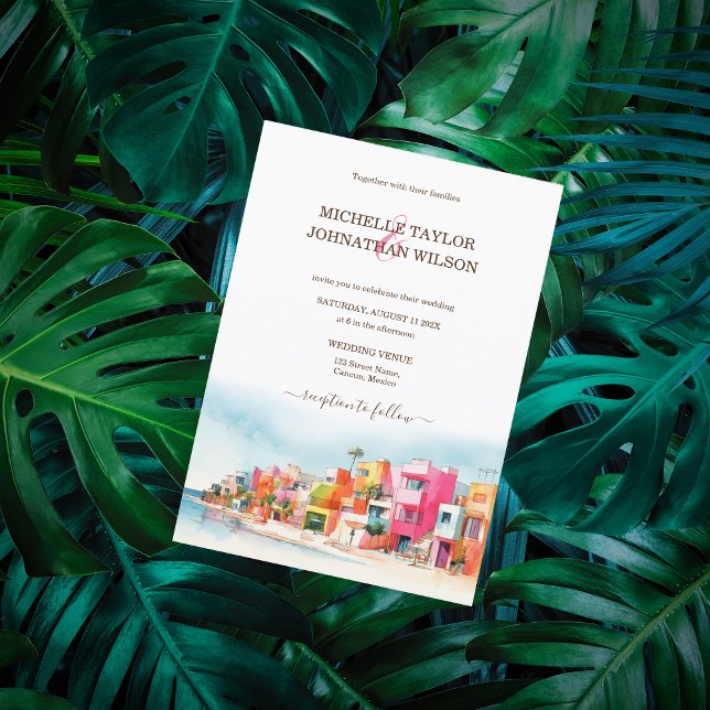Modern Destination Wedding Mexico Beach Colourful Invitation (Creator Uploaded)