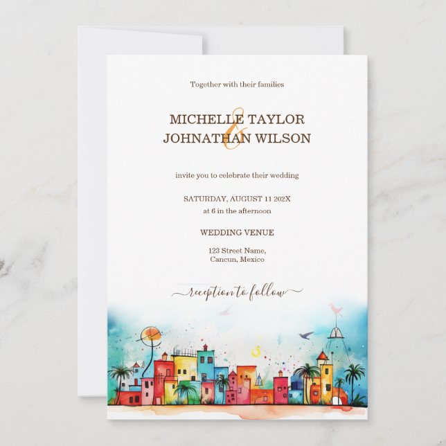 Modern Destination Wedding Mexico Beach  Invitation (Front)