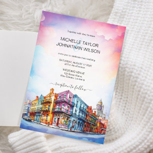 Modern Destination Wedding New Orleans Watercolor Invitation