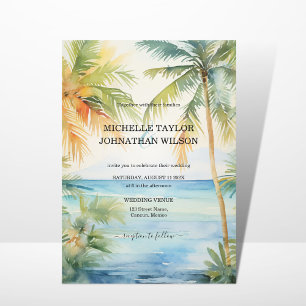 Modern Destination Wedding Palm Trees Beach Invitation