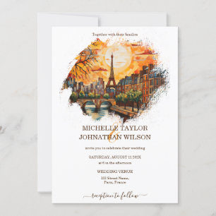 Modern Destination Wedding Paris Eiffel Tower Invitation