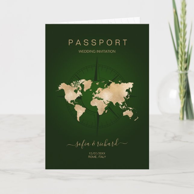 Modern Destination Wedding Passport Compass Invitation (Front)