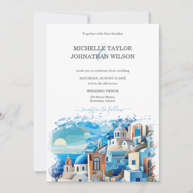 Modern Destination Wedding Santorini Greece Invitation (Front)