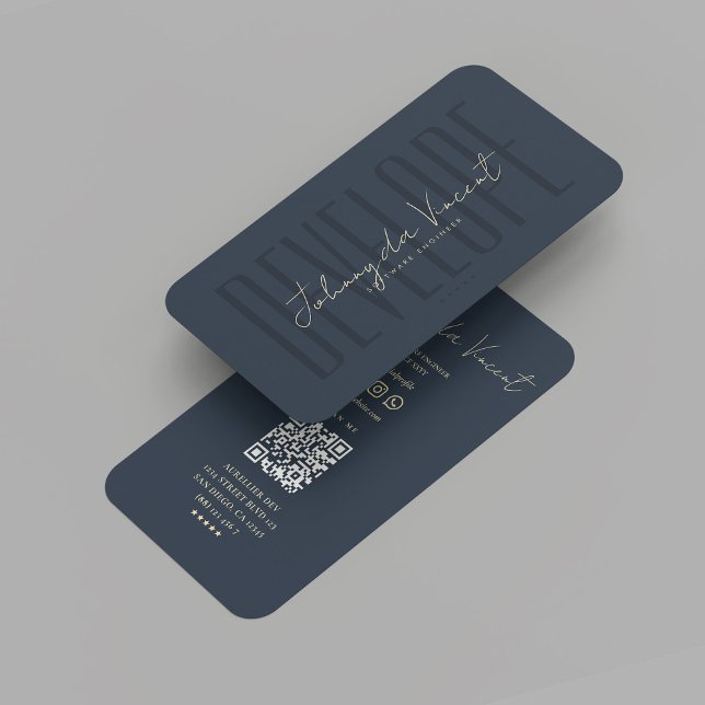 Modern Developer Software Engineer Dark Blue Business Card (Modern Developer Software Engineer Coding Professional Dark Blue Business Card
)