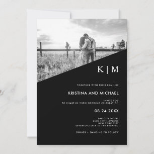 Modern Diagonal Black Photo Wedding Invitation