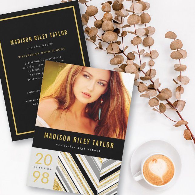 Modern Diagonal Glitter Stripes Graduation Party Invitation (Creator Uploaded)