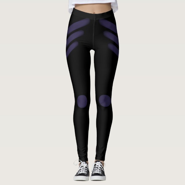 Modern Diagonal Lines in Indigo Blue on Black Leggings (Front)