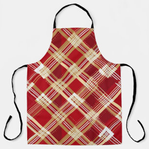 Modern Diagonal Red and White Plaid Pattern Apron
