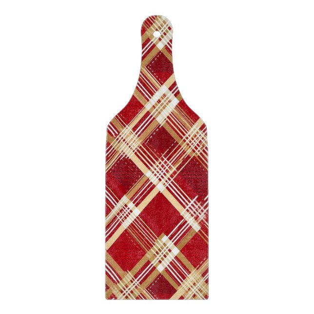 Modern Diagonal Red and White Plaid Pattern Cutting Board (Front)