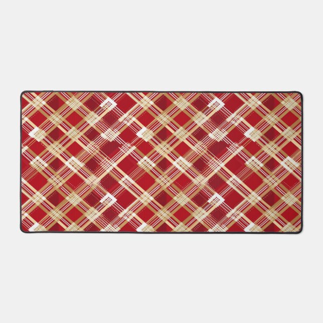 Modern Diagonal Red and White Plaid Pattern Desk Mat (Front)