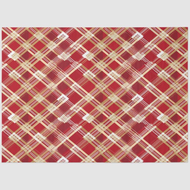 Modern Diagonal Red and White Plaid Pattern Tissue Paper (Front)