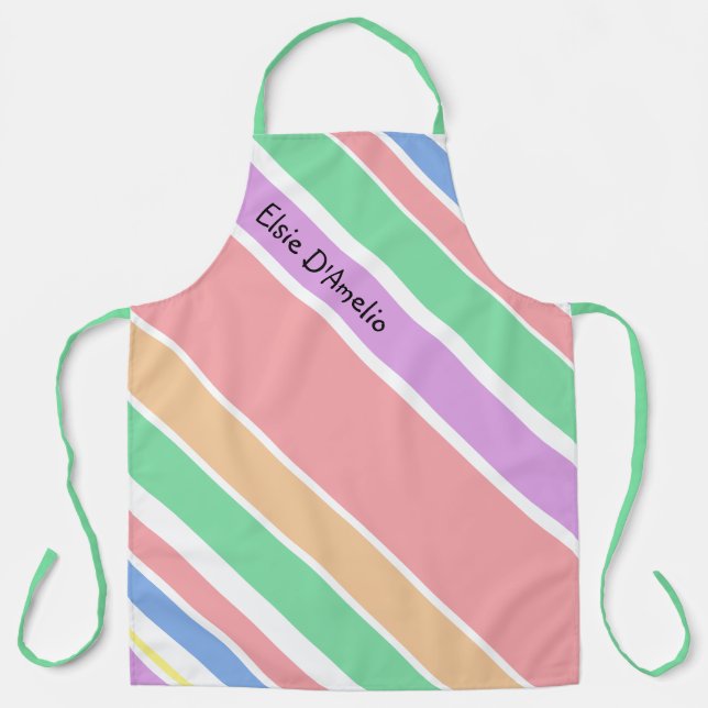 Modern Diagonal Stripe Pastel Personalised Apron (Front)