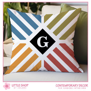Modern Diagonal Stripes Customisable Initial Cushion