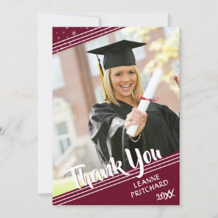 Modern Diagonal Stripes Graduate Maroon THANK YOU Card