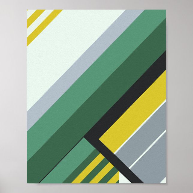 Modern Diagonal Stripes in Green, Yellow, & Grey Poster (Front)