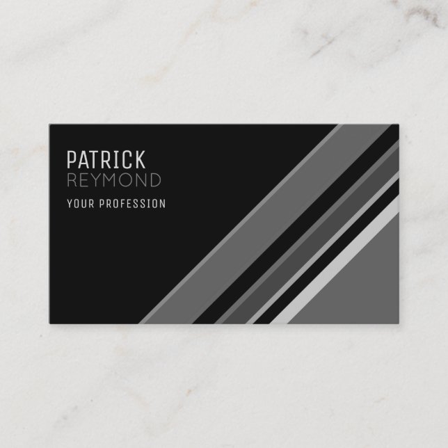 modern diagonal stripes on black business card (Front)