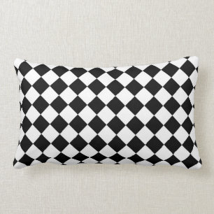 Modern Diamond Black and White Checkers Lumbar Cushion