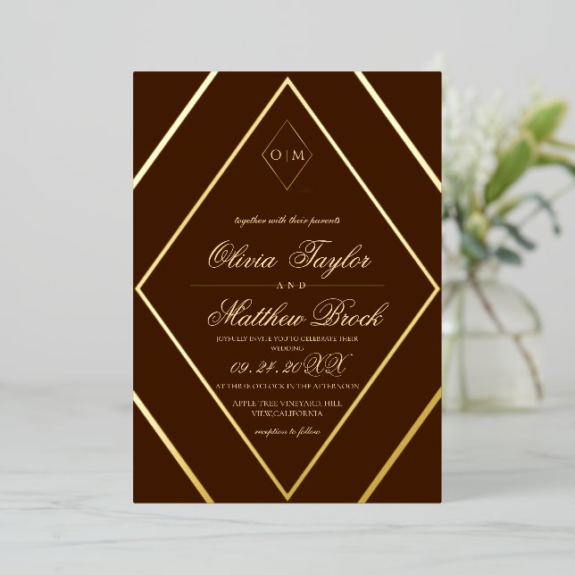 Modern Diamond Chocolate Brown Gold Wedding (Standing Front)