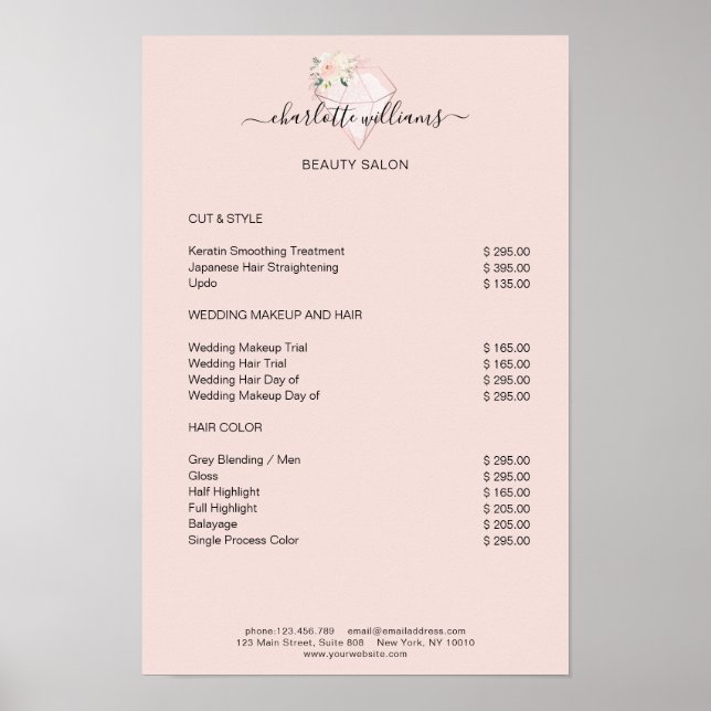 Modern Diamond Flower Price List Poster (Front)